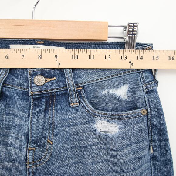 Abercrombie Fitch Jeans Blue Denim Distressed Ripped Boyfriend Mid Rise 0 25 - Picture 4 of 11